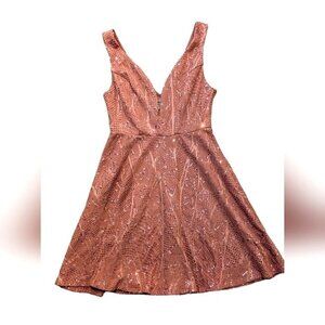 Bailey Blue fit flare peach lace party dress